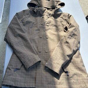 REI Brown Plaid Hooded rain jacket